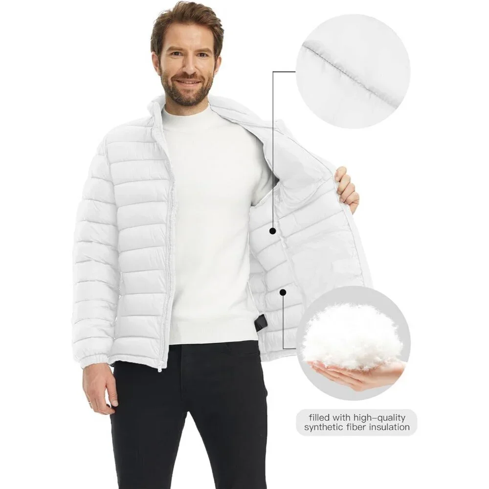 Men's Lightweight Puffer Jacket Warm Winter Jacket Windproof Winter Coat Regular